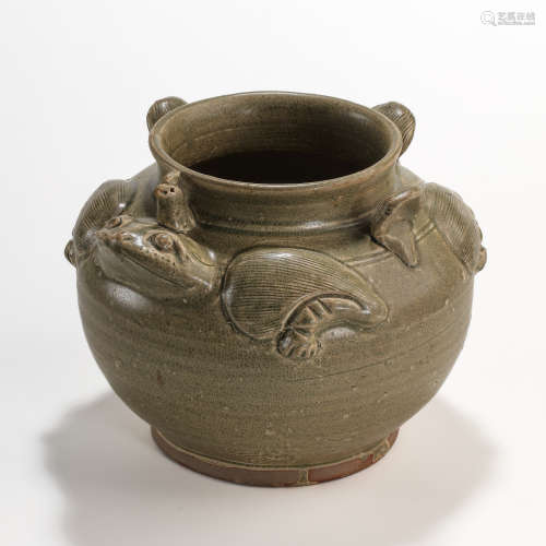 YUE WARE GREEN GLAZE TOAD JAR, SOUTHERN AND NORTHERN DYNASTI...