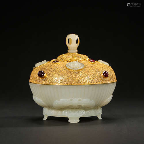 CHINESE QING DYNASTY PALACE OFFICE MADE HETIAN JADE INLAID P...