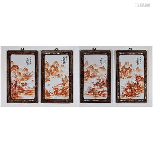 A GROUP OF CHINESE QING DYNASTY PORCELAIN PANELS HANGING SCR...