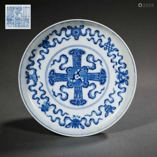 BLUE AND WHITE PLATE, QIANLONG PERIOD, QING DYNASTY, CHINA