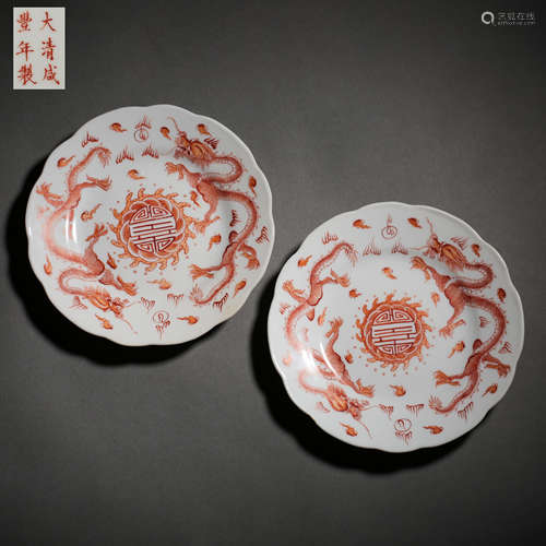 PAIR OF CHINESE QING DINASTY XIANFENG PERIOD RED GLAZE DOUBL...