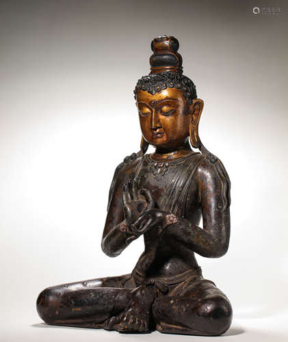 CHINESE BRONZE GUANYIN SITTING STATUE, QING DYNASTY