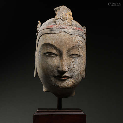 BLUESTONE BUDDHA HEAD, NORTHERN WEI DYNASTY, CHINA