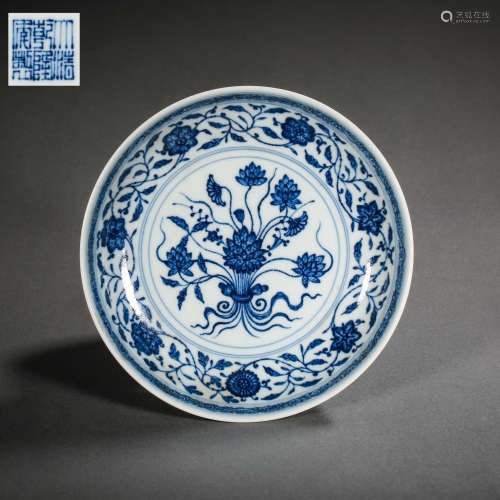 BLUE AND WHITE PLATE, QIANLONG PERIOD, QING DYNASTY, CHINA