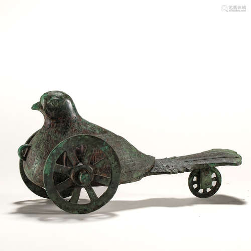 CHINESE BRONZE BIRD CART, WARRING STATES PERIOD