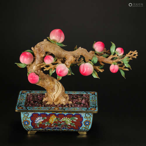 CHINESE QING DYNASTY MATTING TEXTURE LONGEVITY PEACH BONSAI