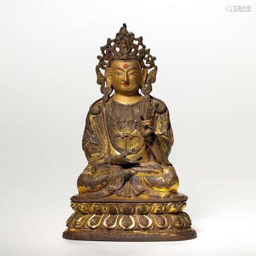 CHINESE MING DYNASTY GILT BRONZE BUDDHA SITTING STATUE