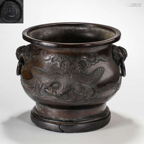 BRONZE FURNACE WITH DUBLE HANDLE, XUANDE PERIOD, MING DYNAST...