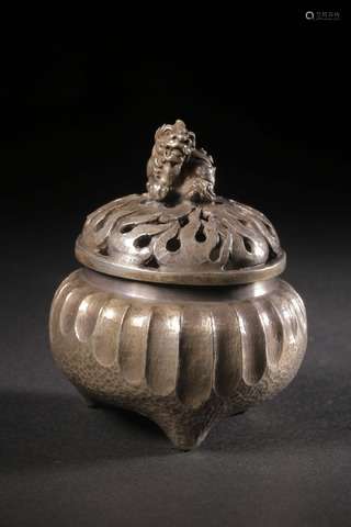 Three-legged Censer with Lion Twisted Style, “Pure Silver”Se...