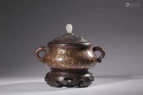 Copper Sprinkled Gold Double Ears Incense Censer, “Zhenshe Y...