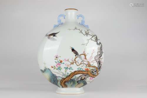 Famille-rose Enameled Moon Flask with Floral, Bird and Poem ...