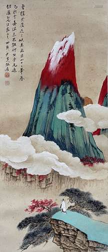 Strong-coloring Landscape, Hanging Scroll, Zhang Daqian