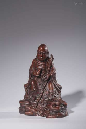 Bamboo Carved Sitting Statue of Iron Crutch Li, Qing Dynasty