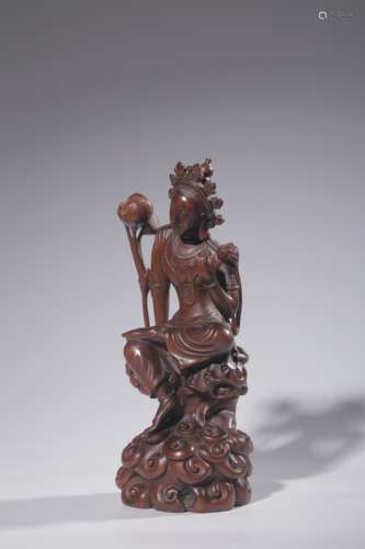 Boxwood Carved Sitting Statue of Tara, Qing