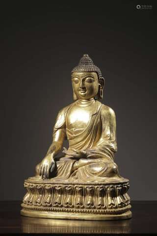 Gilded Copper Seated Statue of Sakyamuni, Qing Dynasty