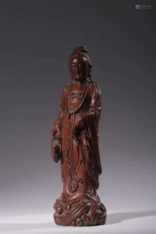 Boxwood Carved Statue of  Avalokitesvara, Qing Dynasty