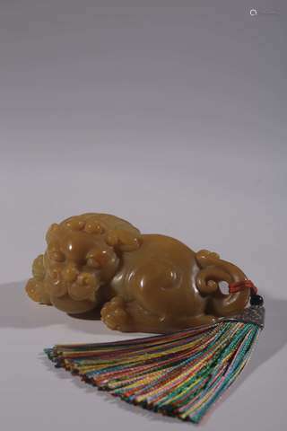 Shoushan Stone Carving Lying Lion Ornament, “Made by Yuan Zh...