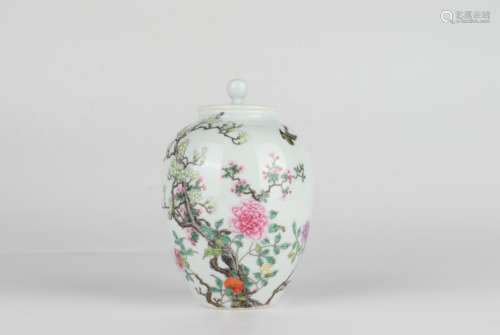 Famille Rose Small Jar with Floral and Poem Design, Yongzhen...