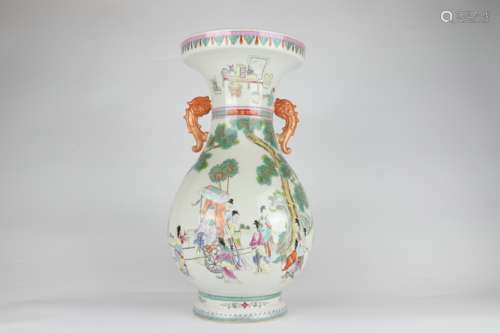 Famille Rose Loquat-shaped Vase with Figure Design, Qianlong...