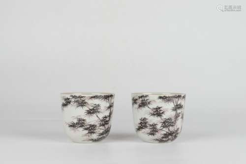 Pair Ink Colored Cups, Yongzheng Reign, Qing