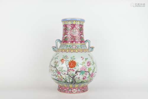 Famille Rose Two Ears Vase with Gold-traced Design, Flower a...