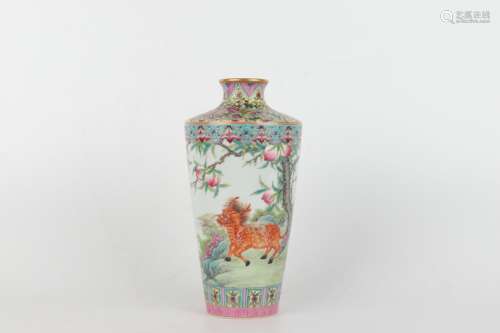 Famille-rose Enameled Square Vase with Magu's Birhday Offeri...