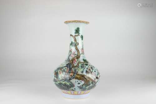 Famille Rose Vase with Longevity and Poem Patterns, Qianlong...