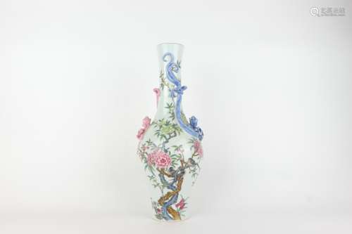 Famille Rose Vase with Dragon, Flower and Bird Patterns, Qia...