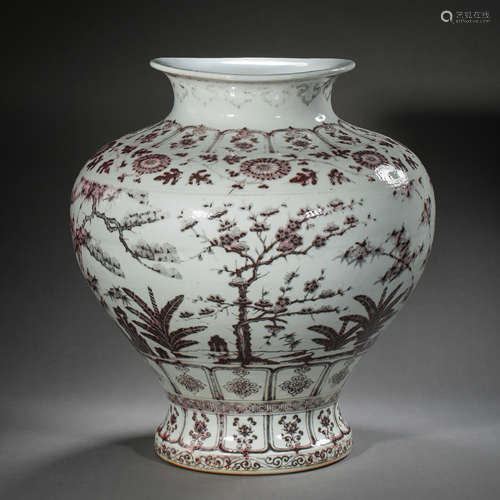 CHINESE YUAN DYNASTY UNDERGLAZED RED LARGE POT