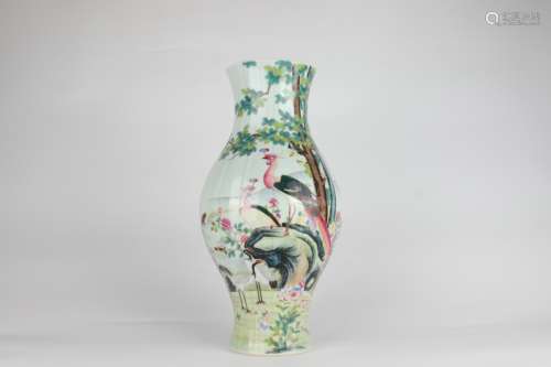 Famille Rose Vase with Melon Ridge Design and Five Cardinal ...