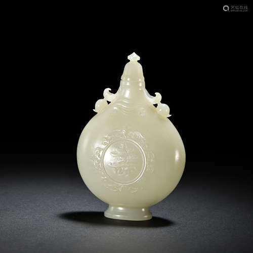 CHINESE QING DYNASTY HETIAN JADE FLAT VASE