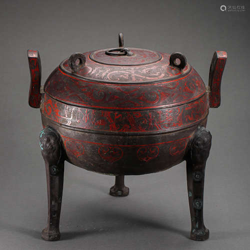 CHINESE WARRING STATES PERIOD BRONZE PAINTED TRIPOD