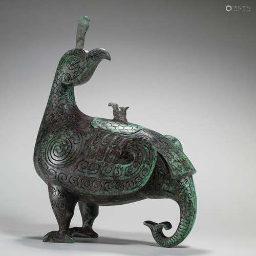 CHINESE BRONZE BIRD SHAPED WARE, HAN DYNASTY