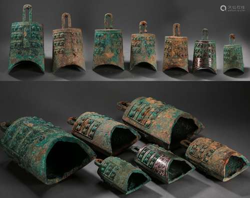 A GROUP OF CHINESE BRONZE CHIME BELLS, WARRING STATES PERIOD