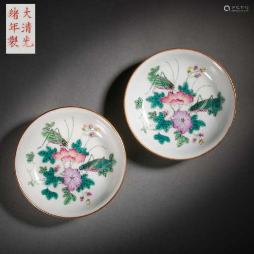 A PAIR OF FAMILLE ROSE PLATES FROM GUANGXU PERIOD, QING DYNA...