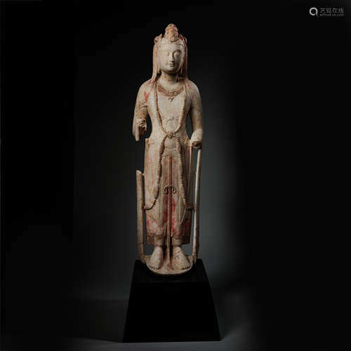 CHINESE TANG DYNASTY WHITE MARBLE BUDDHA STANDING STATUE