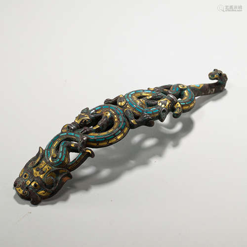 CHINESE WARRING STATES PERIOD BRONZE BELT HOOK INTERLACED WI...