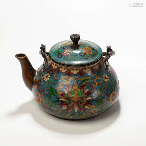 CHINESE QING DYNASTY ENAMELLED COPPER TEAPOT
