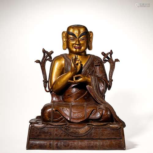 CHINESE QING DYNASTY ALLOY COPPER PARTIAL GILDING BUDDHA SIT...