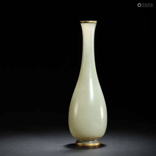 HETIAN JADE INLAID SILVER GILT GUANYIN VASE FROM QING DYNAST...