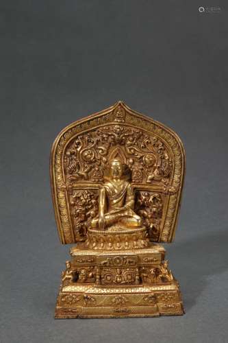 Gilded Copper Statue of Buddha with Back Light