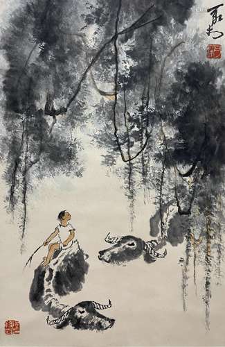 Oxherding, Hanging Scroll, Li Keran