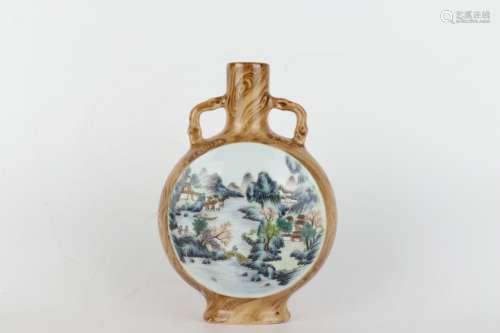 Moon Flask with Landscape Figure Designs on Window and Wood ...