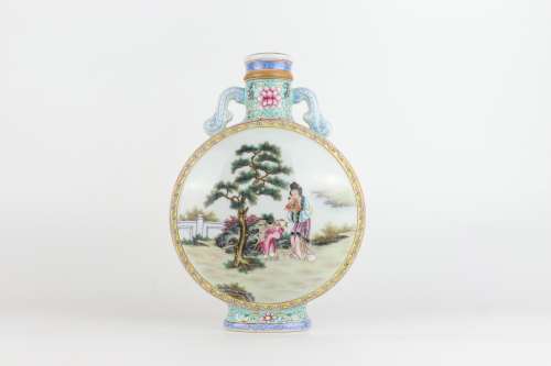 Famille-rose Moon Flask with Figure Design, Qianlong Reign P...