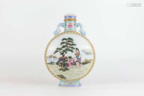 Famille-rose Moon Flask with Figure Design, Qianlong Reign P...