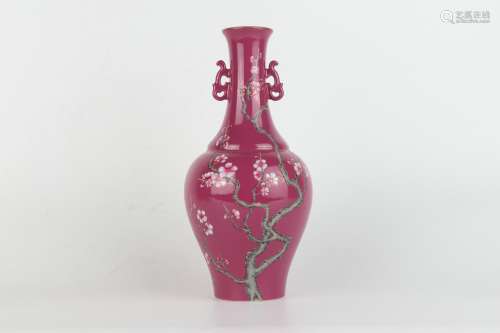 Plum Vase on a Carmine Ground, Qianlong Reign Period, Qing D...