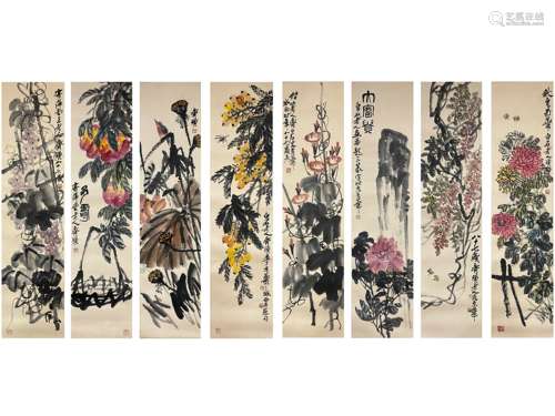 Eight Screens of Flowers, Hanging Scroll, Qi Baishi