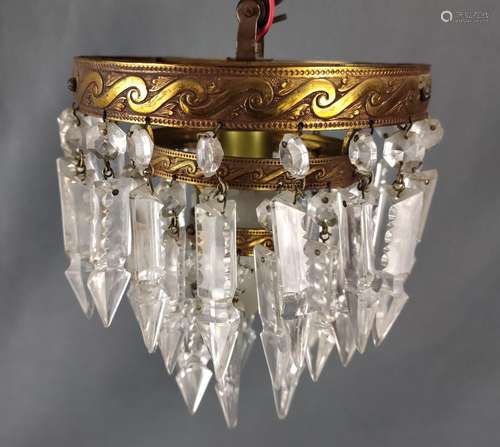 Two small ceiling chandeliers, three rows each, de…