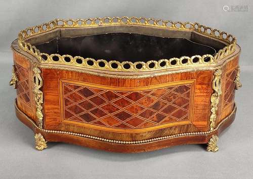 Jardiniere, curved shape, with geometrical inlays,…