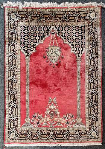 Prayer rug, Ghom, full silk, 147x90cm…